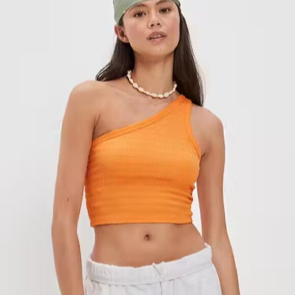 NWOT American Eagle One Shoulder Cropped Top Orange Women’s Size Medium FUN - Picture 1 of 8
